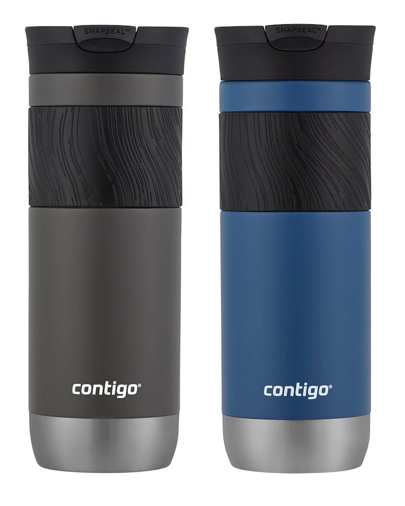 Contigo® SNAPSEAL™ Insulated Stainless Steel Travel Mug with Grip, 20oz., Blue Corn Transparent Satin & Midnight Berry TvGt